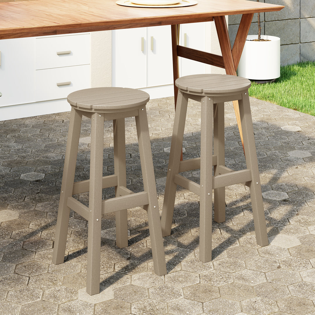 Malibu 29" HDPE Outdoor Patio Round Bar Stool (Set of 2)