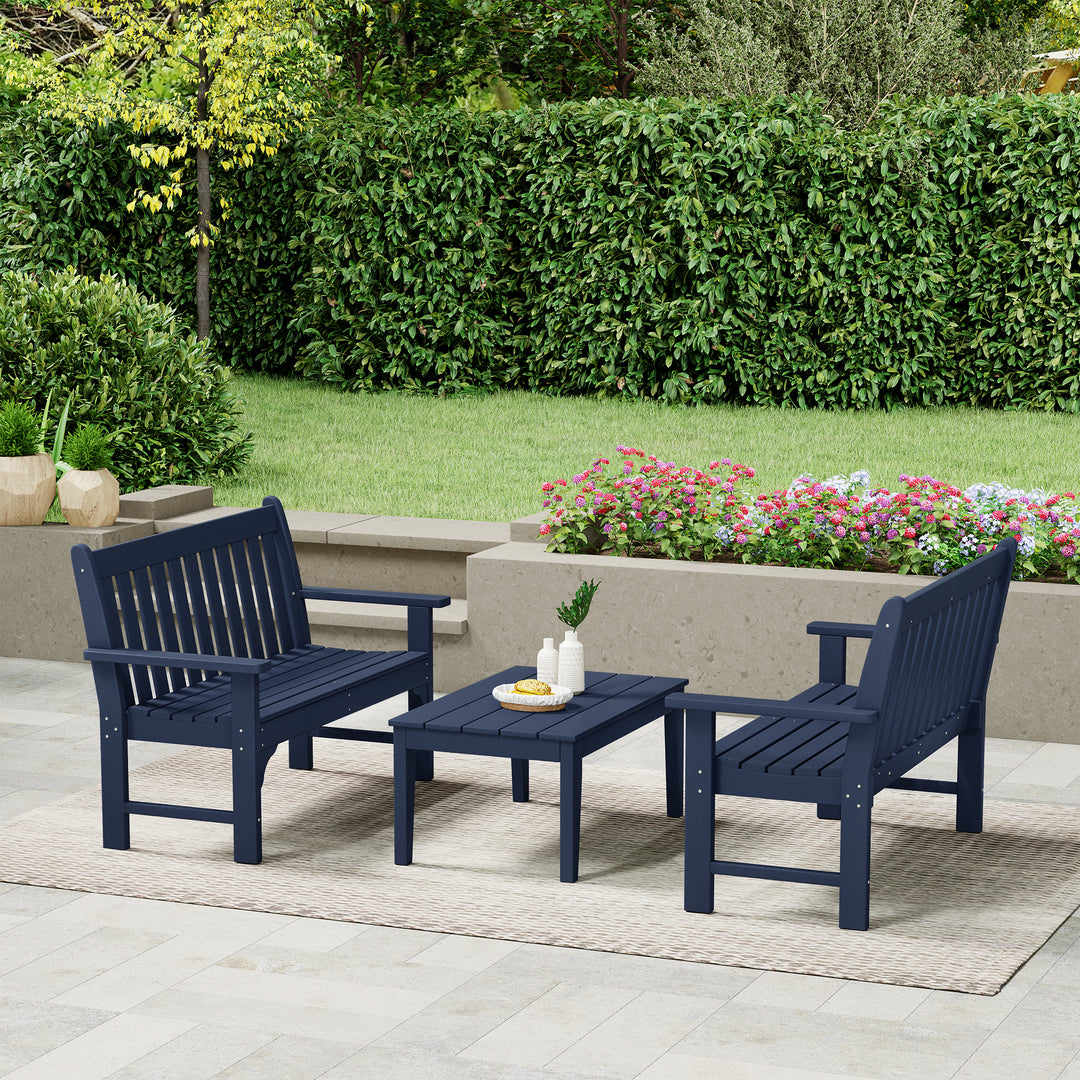 Malibu 3-Piece HDPE Outdoor Patio Furniture Couch and Coffee Table Set