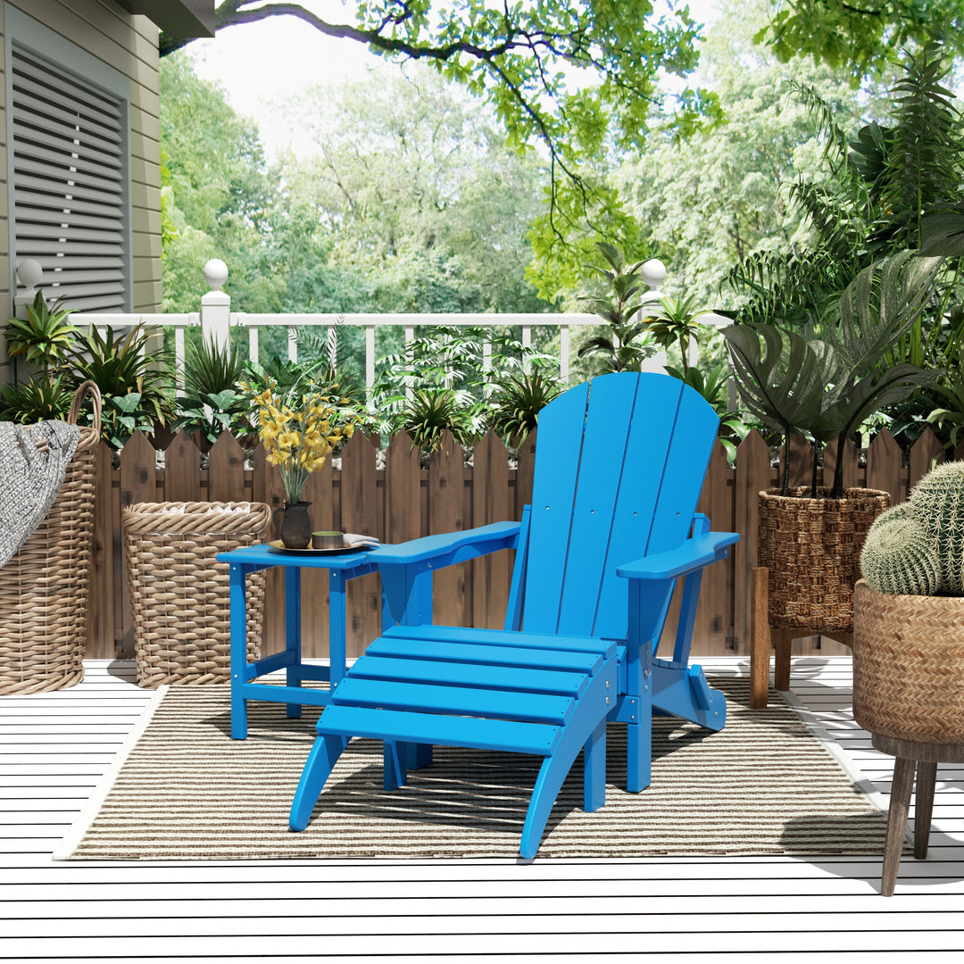 Malibu 3-Piece set classic Adirondack chair with ottoman and a small coffee table (1 seater)