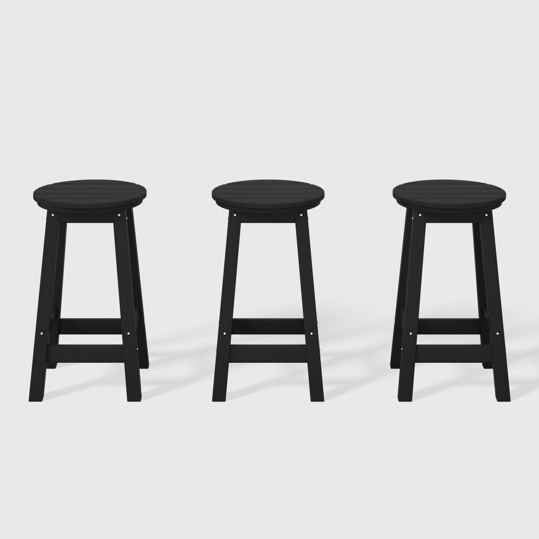 Malibu 24" HDPE Outdoor Patio Round Counter Height Bar Stool (Set of 3)