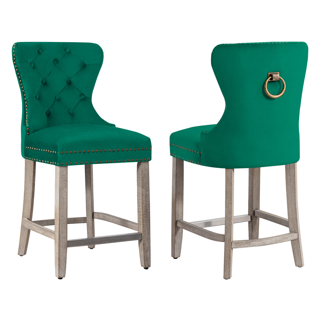 Wordford 24" Tufted Velvet Counter Stool (Set of 2), Antique Gray