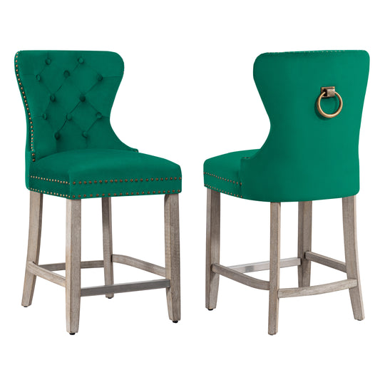 Wordford 24" Tufted Velvet Counter Stool (Set of 2), Antique Gray