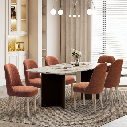 Genevieve Mid-Century Modern Upholstered Boucle Dining Chair (Set of 6)