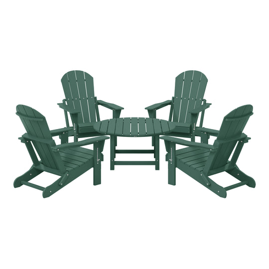 Malibu 5-Piece HDPE Folding Adirondack Chair Outdoor Patio Conversation Set