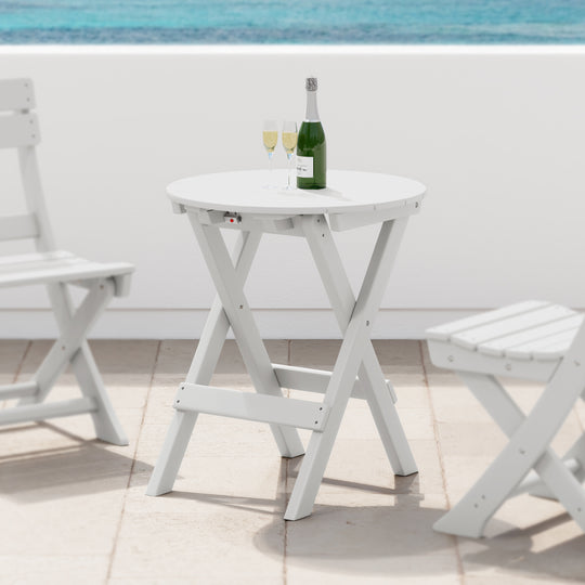 Malibu HDPE Outdoor 24.5 Inch Round Portable Folding Patio Dining Table