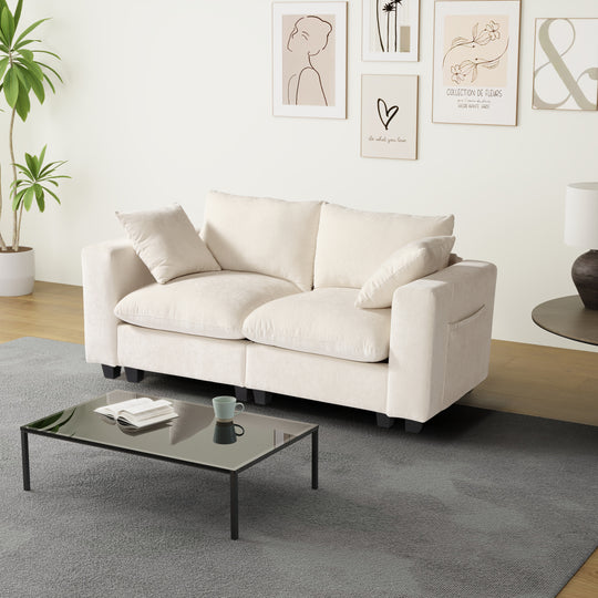 Augusta 70" Modular Chenille Loveseat Sofa With USB/Type-C Ports and Side Pockets