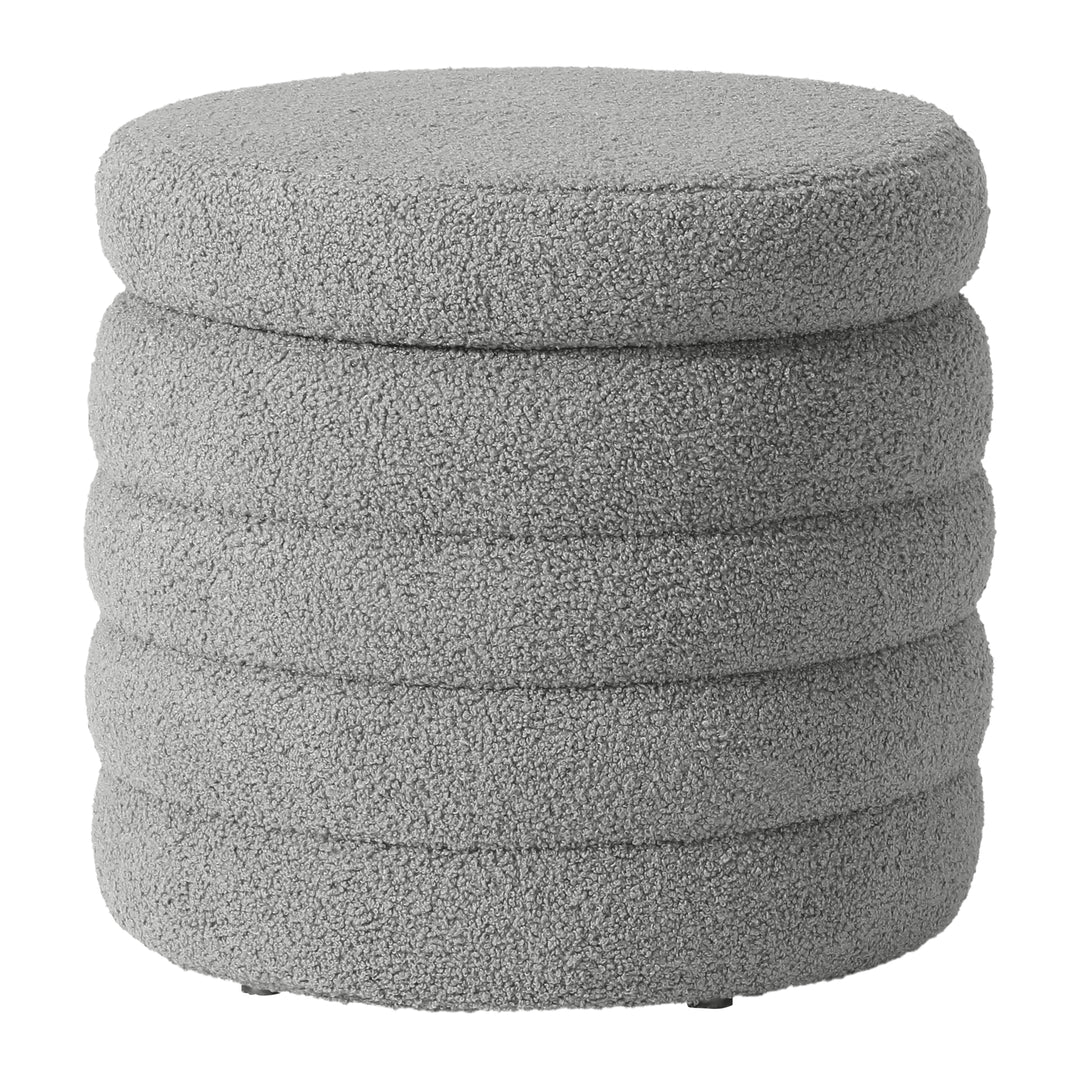 Alexandria Mid-Century Modern Faux Sherpa Round Storage Ottoman