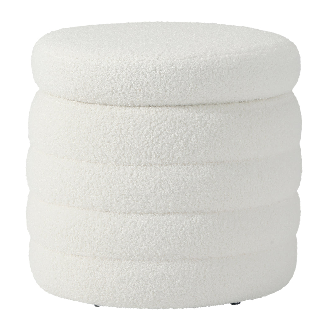 Alexandria Mid-Century Modern Faux Sherpa Round Storage Ottoman