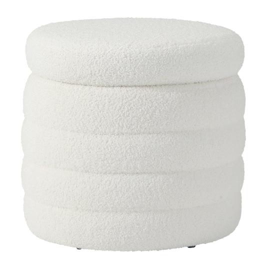 Alexandria Mid-Century Modern Faux Sherpa Round Storage Ottoman