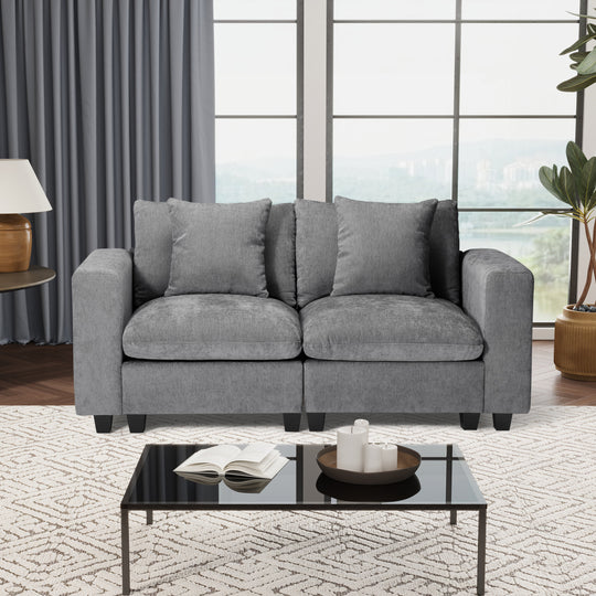 Augusta 70" Modular Chenille Loveseat Sofa With USB/Type-C Ports and Side Pockets