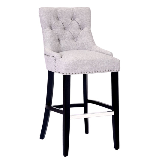 Hayes 29" Upholstered Tufted Wood Bar Stool, Black