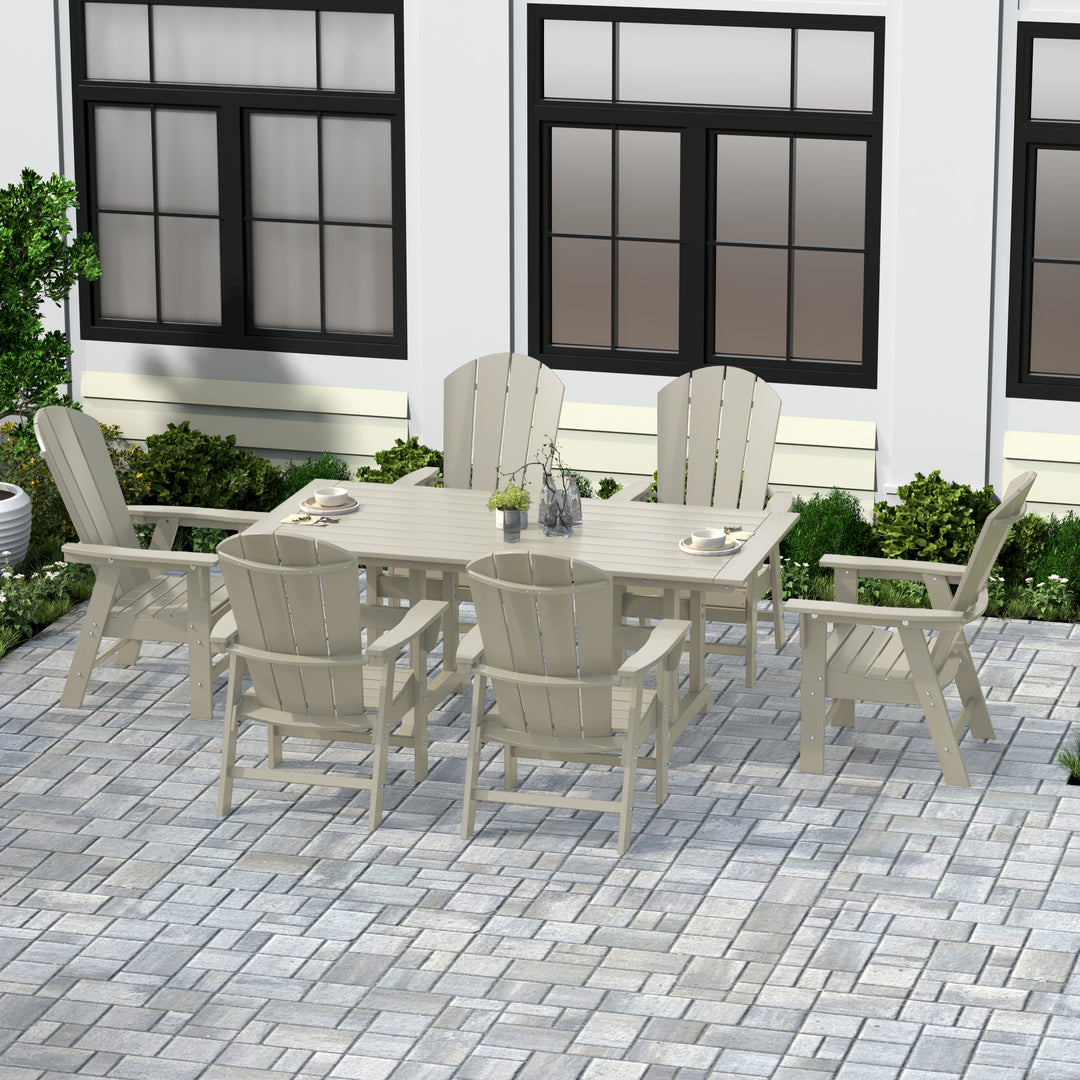 Malibu 7 Piece Outdoor Patio Dining Table and Adirondack Armchair Set