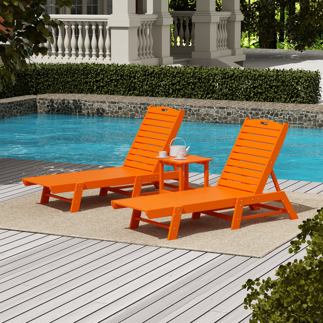 Malibu Poly Reclining Outdoor Patio Chaise Lounge Chair with Side Table Set