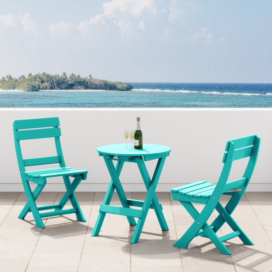 Malibu 3-Piece Outdoor HDPE Folding Patio Bistro Table and Chairs