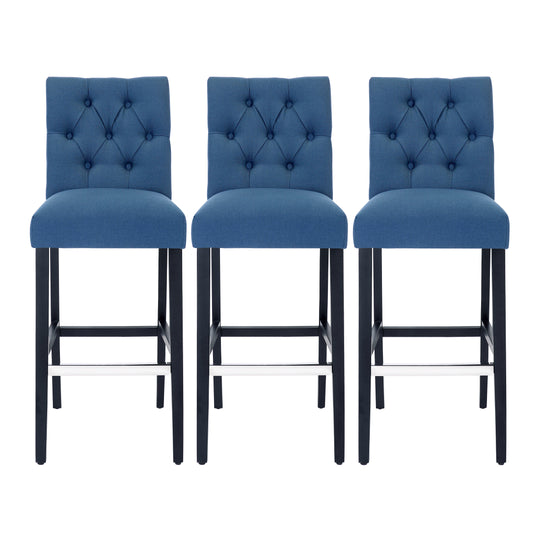 Hayes 29" Linen Fabric Tufted Bar Stool (Set of 3), Black