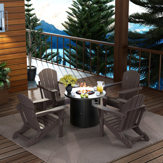 Malibu Outdoor Adirondack Folding Chair With Round Fire Pit Table