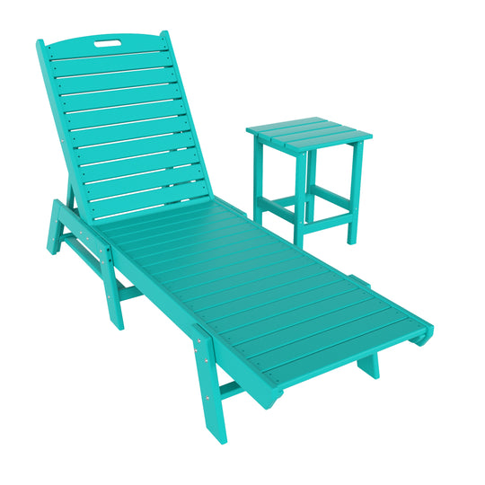Malibu 2-Piece Poly Outdoor Patio Chaise Lounge Chair with Side Table Set