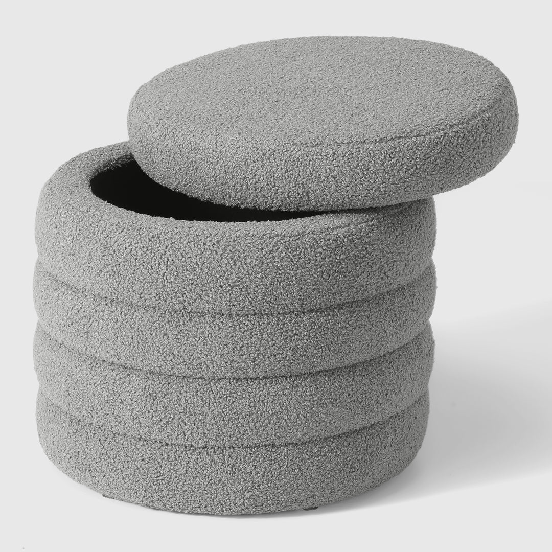 Alexandria Mid-Century Modern Faux Sherpa Round Storage Ottoman