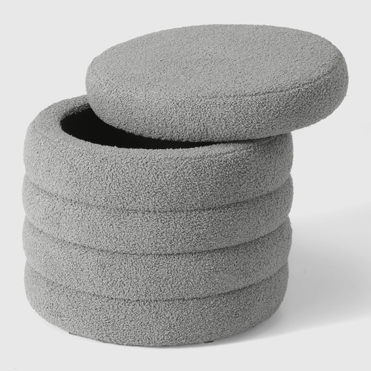 Alexandria Mid-Century Modern Faux Sherpa Round Storage Ottoman