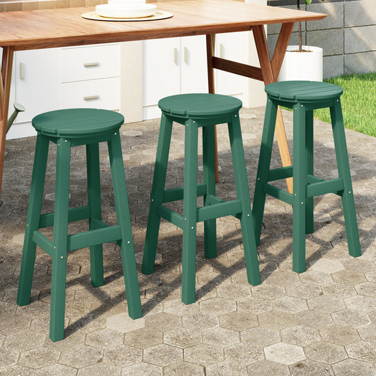 Malibu 29" HDPE Outdoor Patio Round Bar Stool (Set of 3)