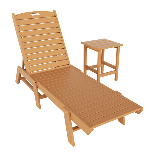 Malibu 2-Piece Poly Outdoor Patio Chaise Lounge Chair with Side Table Set