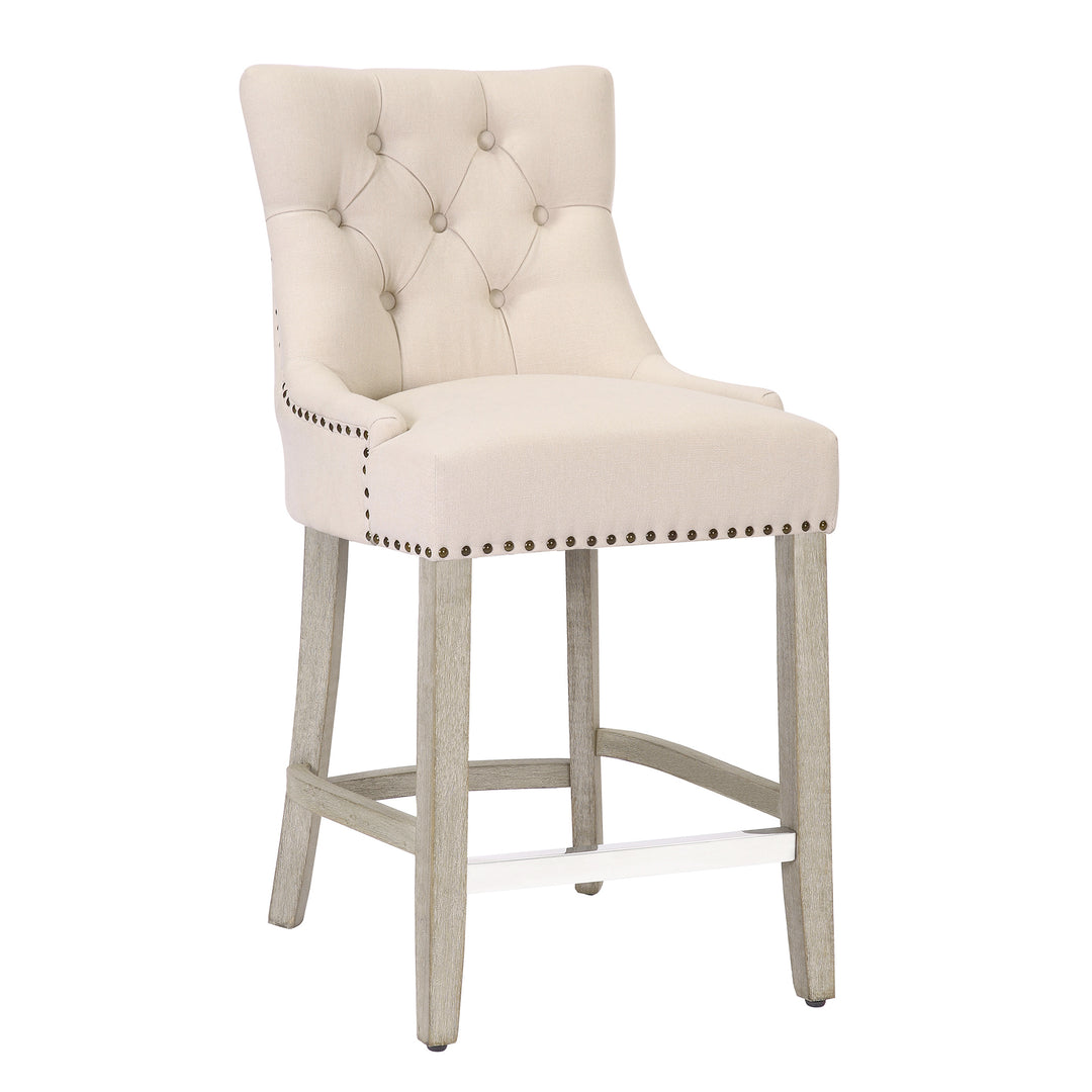 Hayes 24" Upholstered Tufted Wood Counter Stool, Antique Gray