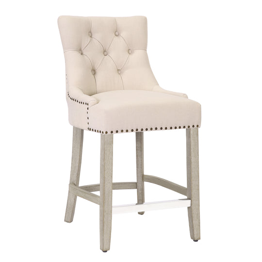 Hayes 24" Upholstered Tufted Wood Counter Stool, Antique Gray