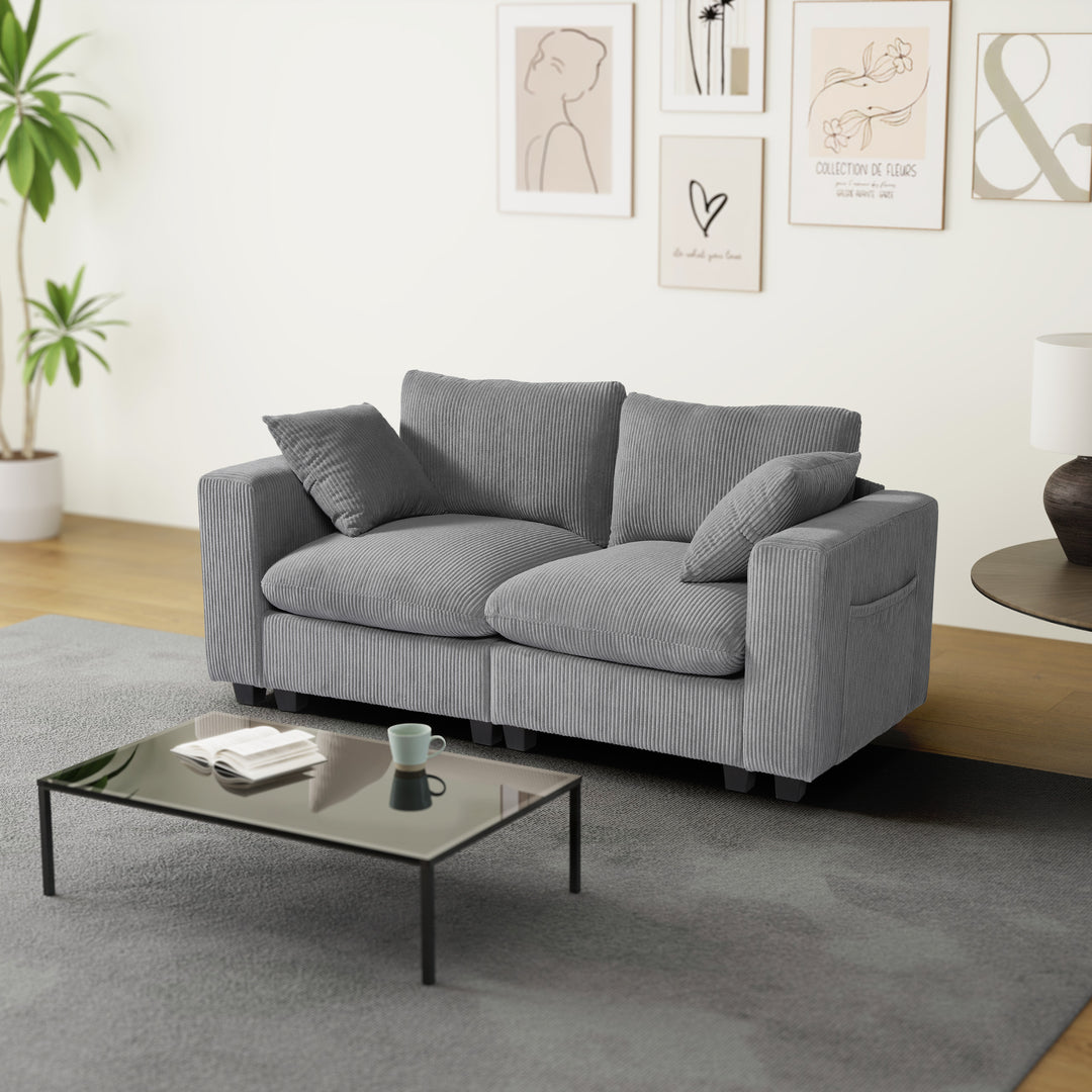 Hearthside 70" Modular Corduroy Loveseat Sofa With USB/Type-C Ports and Side Pockets