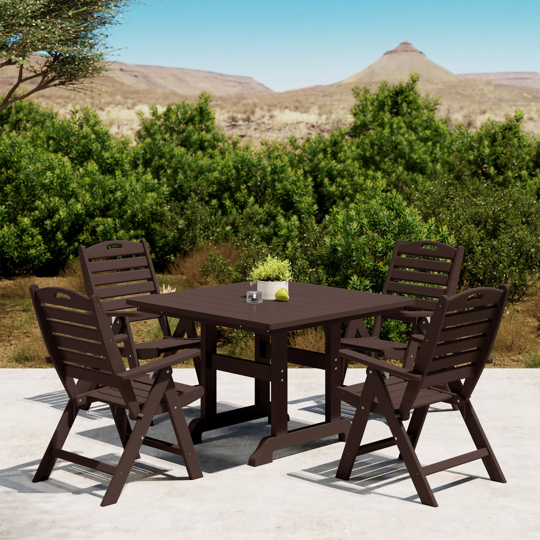 Malibu 5-Piece HDPE Square Patio Dining Table Set with Foldable Chairs
