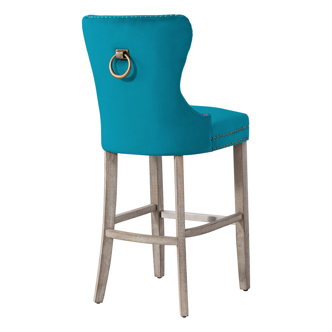 Wordford 29" Tufted Velvet Bar Stool, Antique Gray