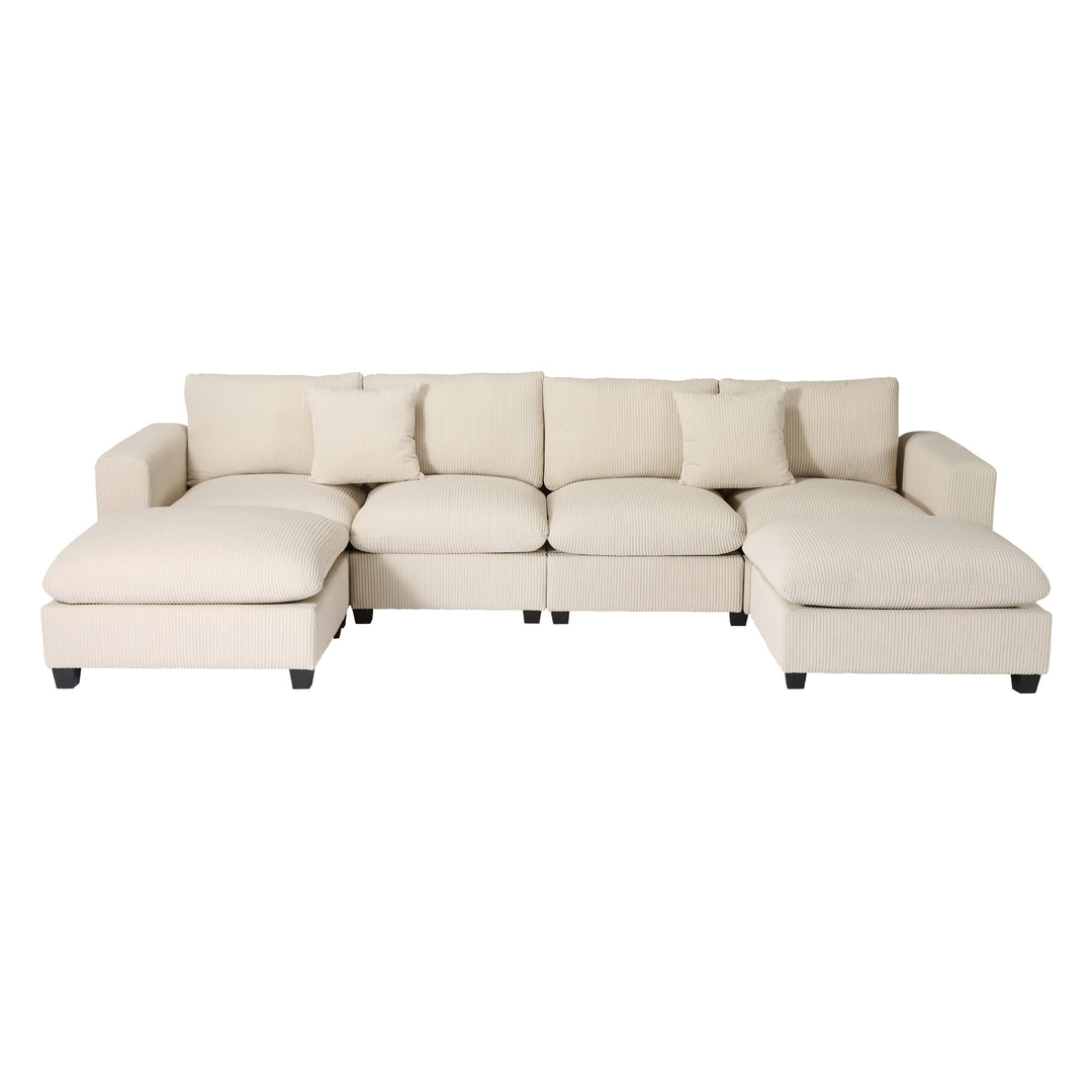 Hearthside 128" Corduroy Modular U-Shaped Sectional Couch and Chaise With USB/Type-C Ports and Side Pockets
