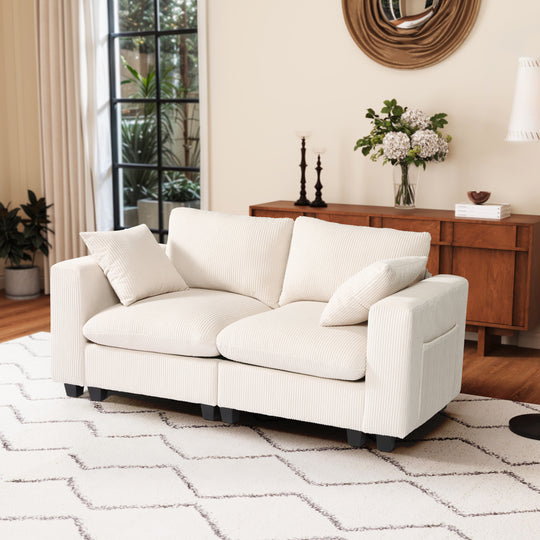 Hearthside 70" Modular Corduroy Loveseat Sofa With USB/Type-C Ports and Side Pockets