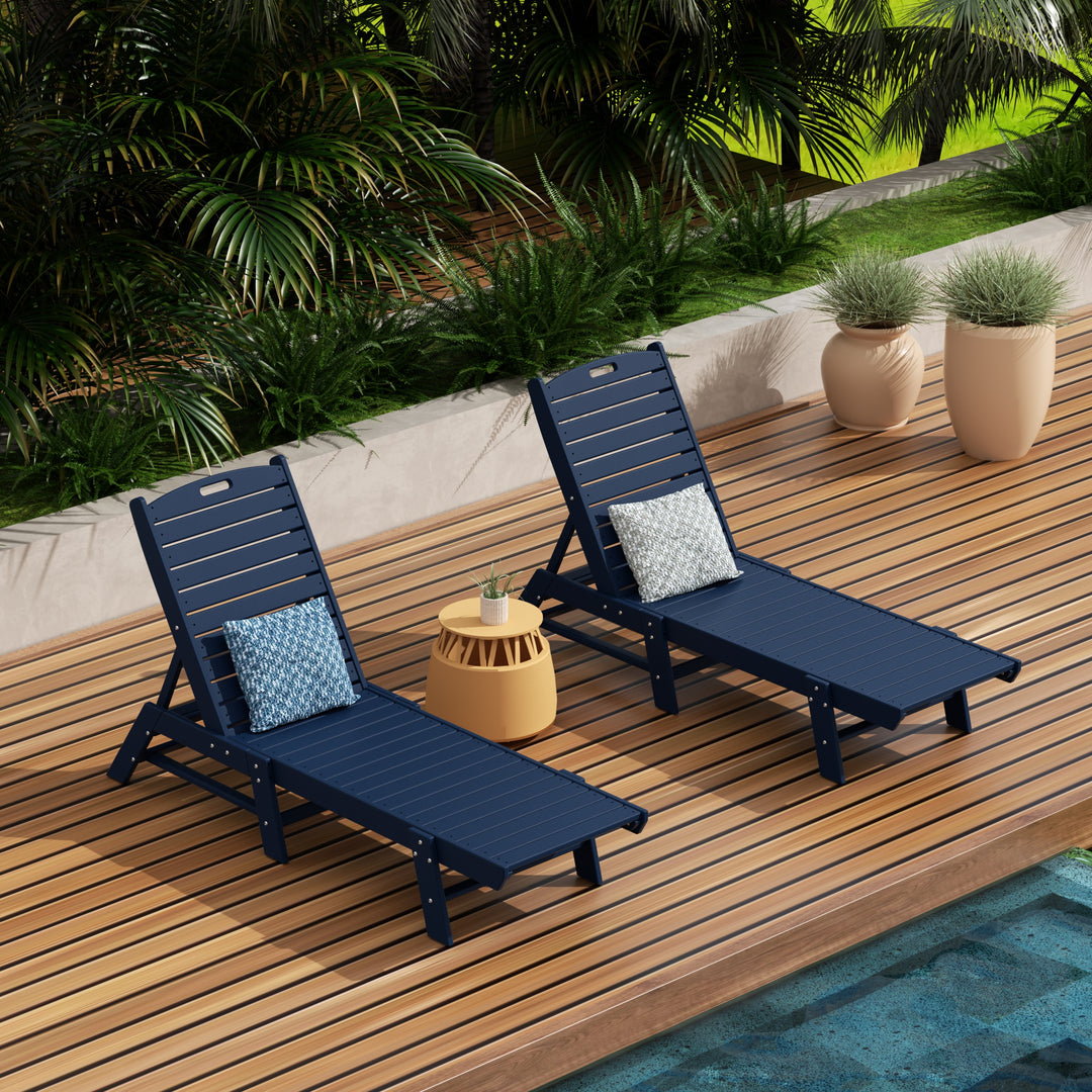 Malibu Poly Reclining Outdoor Patio Chaise Lounge Chair Adjustable (Set of 2)