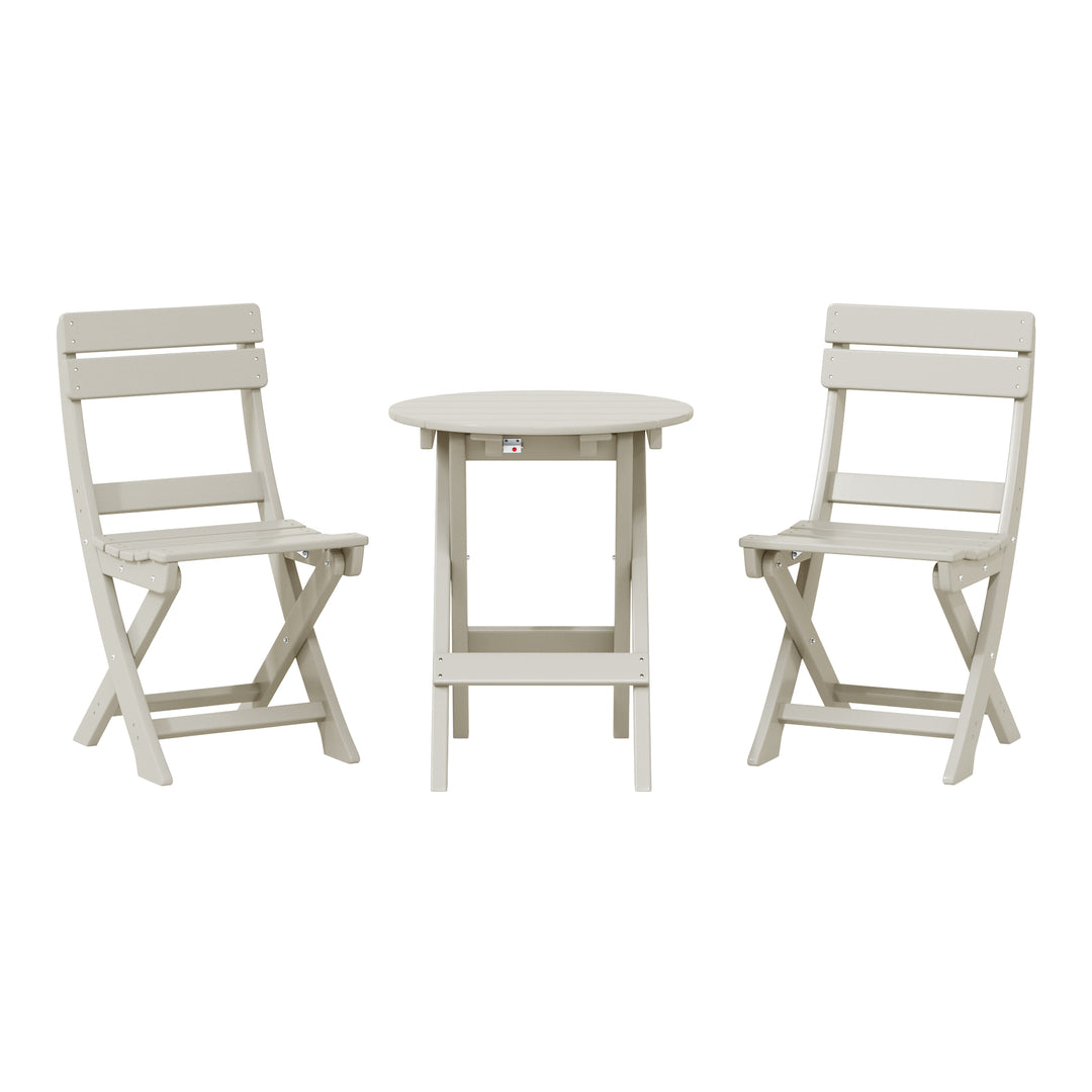 Malibu 3-Piece Outdoor HDPE Folding Patio Bistro Table and Chairs