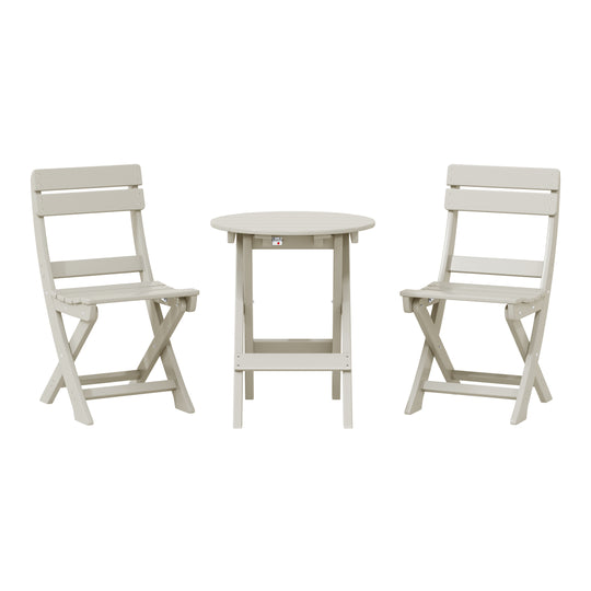 Malibu 3-Piece Outdoor HDPE Folding Patio Bistro Table and Chairs
