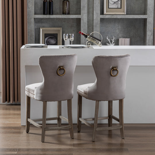 Wordford 24" Tufted Velvet Counter Stool (Set of 2), Antique Gray