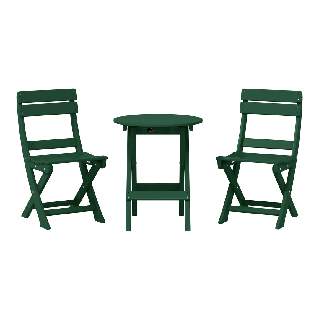 Malibu 3-Piece Outdoor HDPE Folding Patio Bistro Table and Chairs