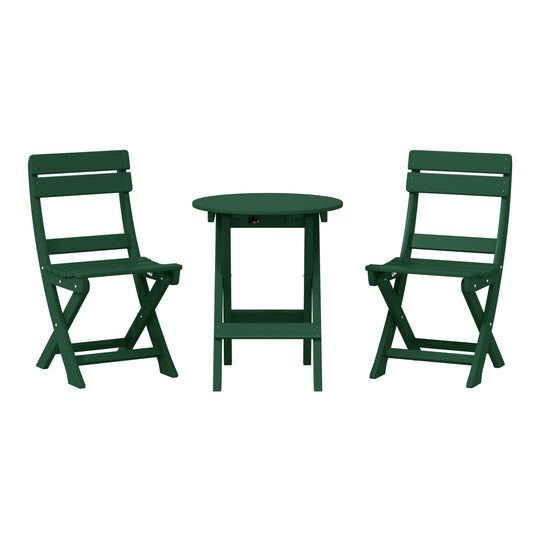 Malibu 3-Piece Outdoor HDPE Folding Patio Bistro Table and Chairs