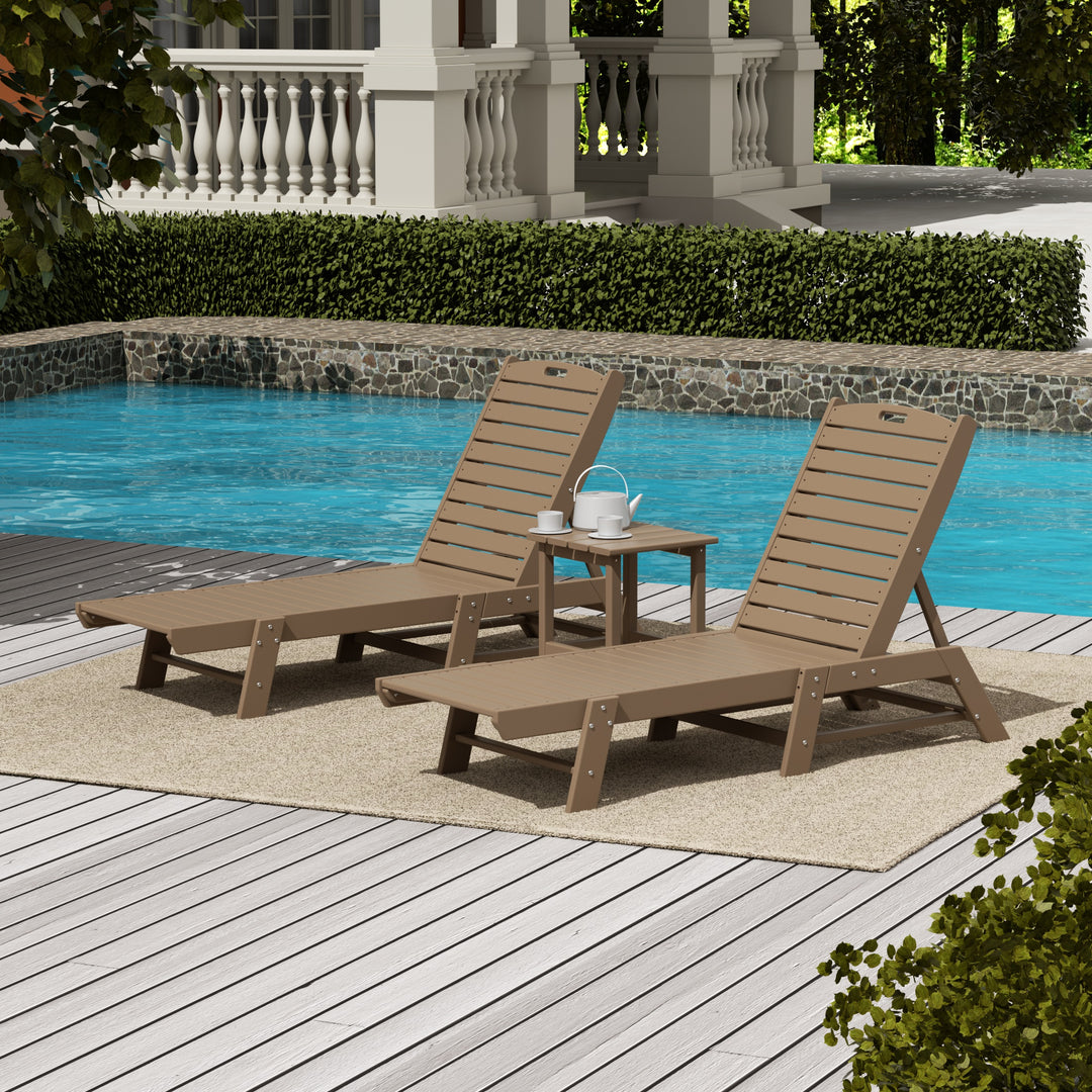 Malibu Poly Reclining Outdoor Patio Chaise Lounge Chair with Side Table Set