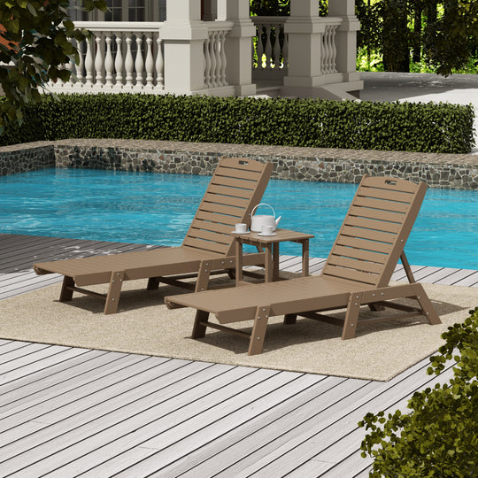 Malibu Poly Reclining Outdoor Patio Chaise Lounge Chair with Side Table Set