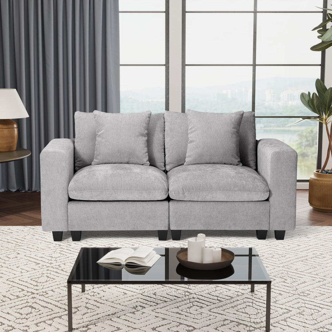 Augusta 70" Modular Chenille Loveseat Sofa With USB/Type-C Ports and Side Pockets