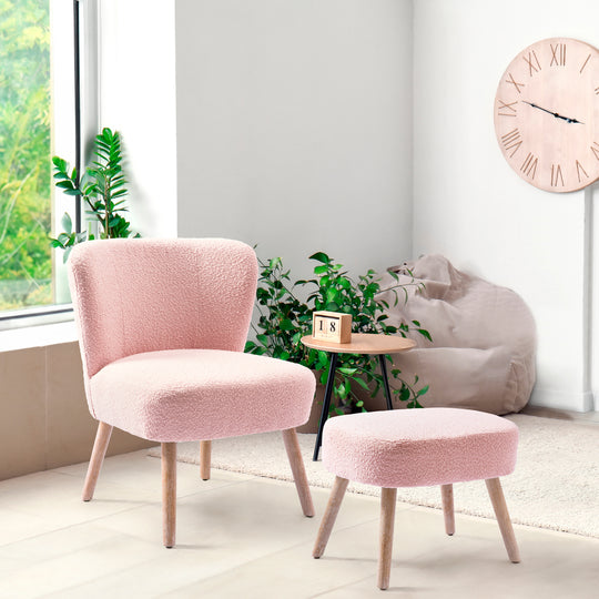 Genevieve Mid-Century Boucle Accent Chair with Ottoman Foot Stool Set