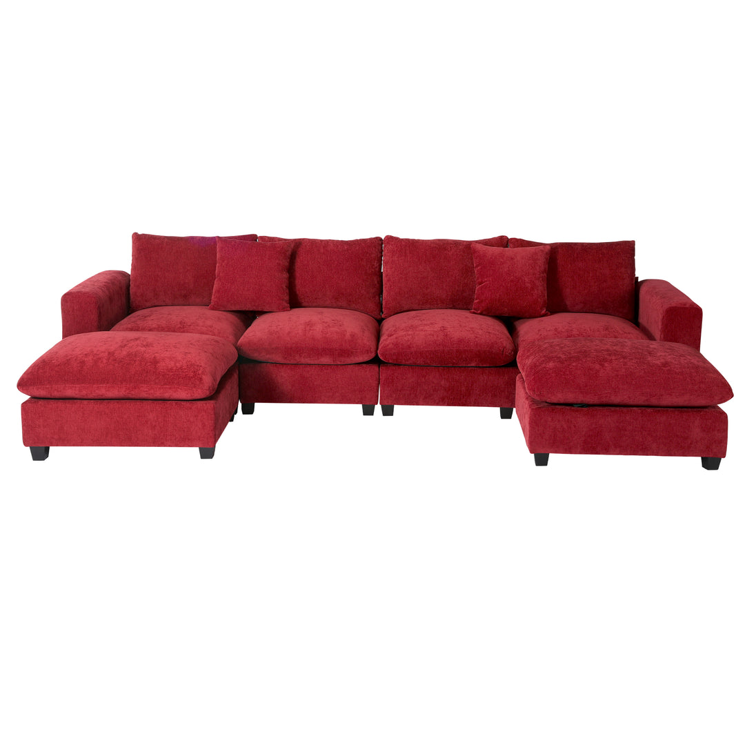 Augusta 128" Chenille Modular U-Shaped Sectional Couch and Chaise With USB/Type-C Ports and Side Pockets