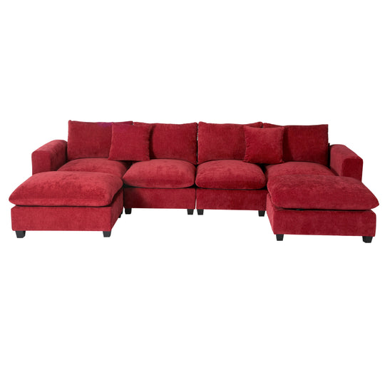 Augusta 128" Chenille Modular U-Shaped Sectional Couch and Chaise With USB/Type-C Ports and Side Pockets