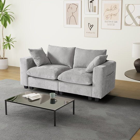 Augusta 70" Modular Chenille Loveseat Sofa With USB/Type-C Ports and Side Pockets