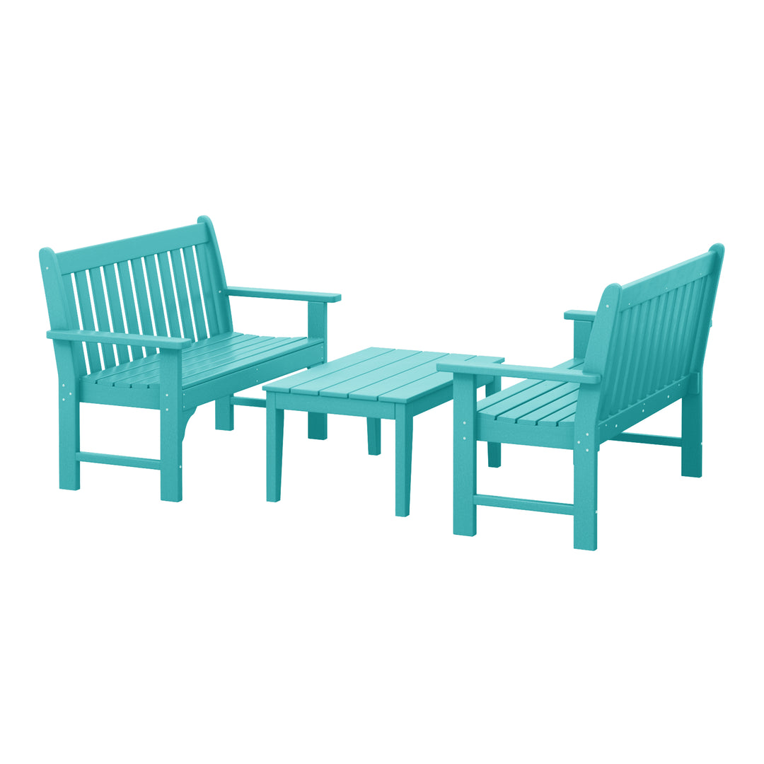 Malibu 3-Piece HDPE Outdoor Patio Furniture Couch and Coffee Table Set