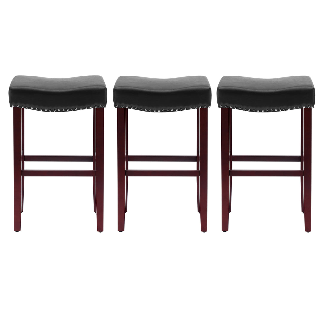 Lenox 29" Upholstered Saddle Seat Cherry Bar Stools (Set of 3)