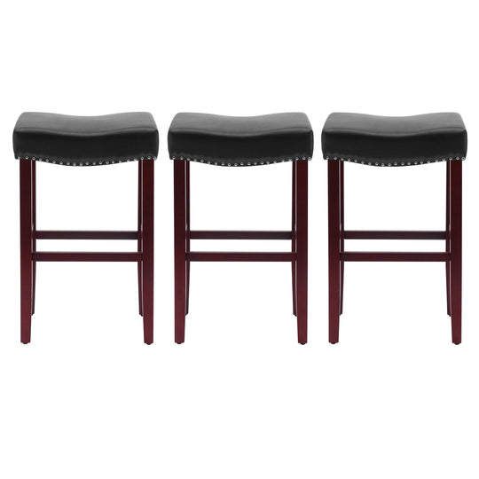 Lenox 29" Upholstered Saddle Seat Cherry Bar Stools (Set of 3)