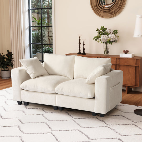 Augusta 70" Modular Chenille Loveseat Sofa With USB/Type-C Ports and Side Pockets