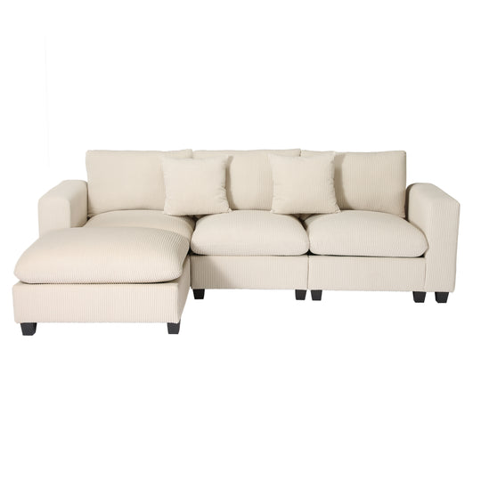 Hearthside 99" Modular Corduroy L-Shaped Sectional Sofa and Chaise With USB/Type-C Ports and Side Pockets